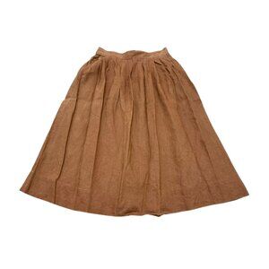Vintage Y2K Rust Linen Pleated Midi Skirt High Waist 100% Linen